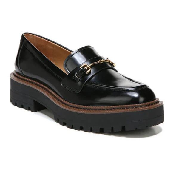 Sam Edelman Glossy Black Loafers with Gold Accent - Picture 3 of 13